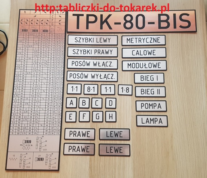 Tokarka TPK-80-BIS Tabliczka Tabliczki Tabela Gwintów 